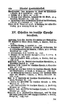 XV. Schriften die deutsche Sprache betreffend