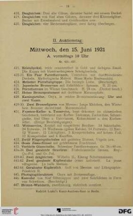 II. Auktionstag: Mittwoch, den 15. Juni 1921 (Nr. 421-849)