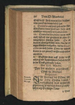 Der XII. Artickel. Von der wahren gegenwart Christi im Abendmal.
