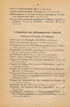 26-33, Lehrgebiete der philosophischen Fakultät