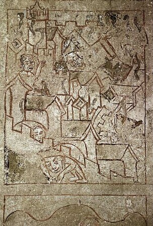 3. Reihe, 4. Bild: Zerstörung der Stadt Sodom
