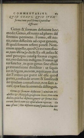 Quid Genus, Quid Item forma:tum quid formae a partibus differant