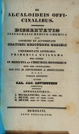De alcaloideis officinalibus : Diss. inaug. med. chem.
