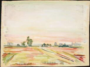 Recto: Abendstimmung am Niederrhein. Verso: Stilleben (Blumentopf)