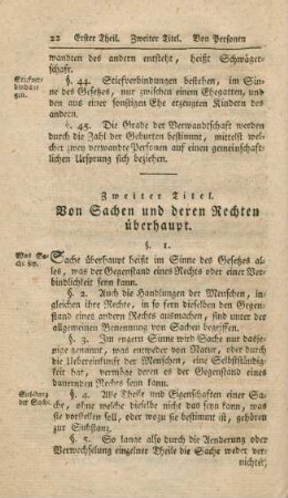 Zweiter Titel. Von Sachen und deren Rechten überhaupt