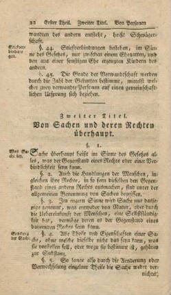 Zweiter Titel. Von Sachen und deren Rechten überhaupt