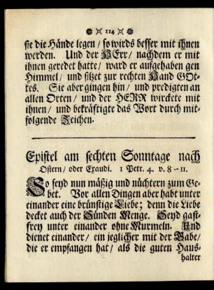 Epistel am sechten Sonntage nach Ostern/ Exaudi.