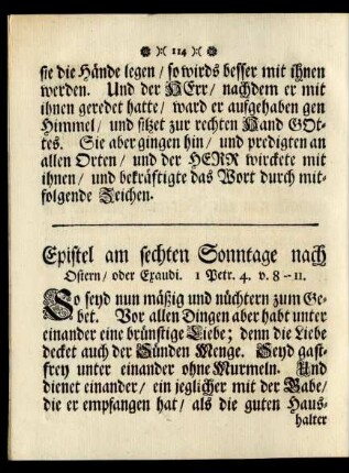 Epistel am sechten Sonntage nach Ostern/ Exaudi.