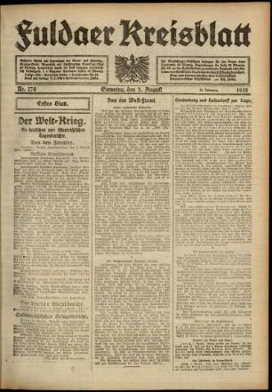 Erste Ausgabe vom Samstag, den 03. August 1918.