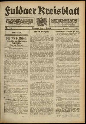 Erste Ausgabe vom Samstag, den 03. August 1918.