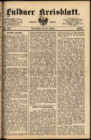 Erste Ausgabe vom Samstag, den 30. Oktober 1886.