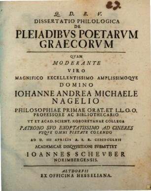Disp. philol. de pleiadibus poetarum Graecorum