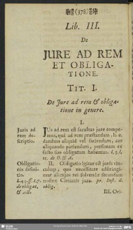 Lib. III. De Iure Ad Rem Et Obligatione