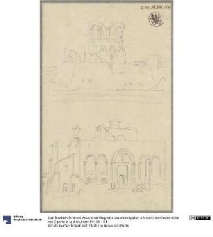 Ansicht der Burgruine Lucera in Apulien & Ansicht der Klosterkirche von Siponto in Apulien