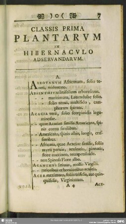 Classis prima plantarum in Hibernaculo adservandarum