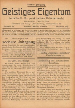 Nummer 23 (1. September 1909)