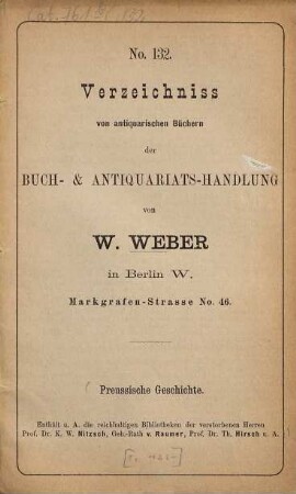 Verzeichnis antiquarischer Bücher. 132. [ca. 1881]