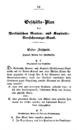 Geschäfts-Plan der Berlinischen Renten- und Kapitals-Versicherungs-Bank