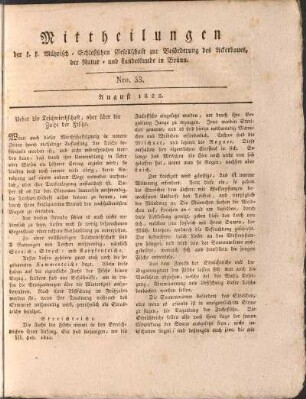 Mittheilungen. Nro. 33. August 1822.