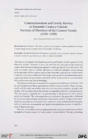 21: Commemoration and family identity in Sixteenth-Century Gdańsk: Portraits of Members of the Connert Family (1550-1599)
