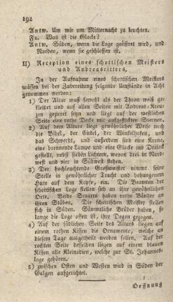II) Reception eines schottischen Meisters und Andreasritters
