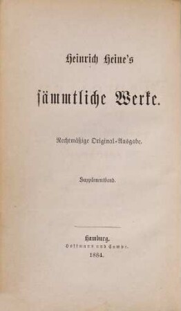 Heinrich Heine's sämmtliche Werke : rechtmäßige Original-Ausgabe, 2,Supplementband