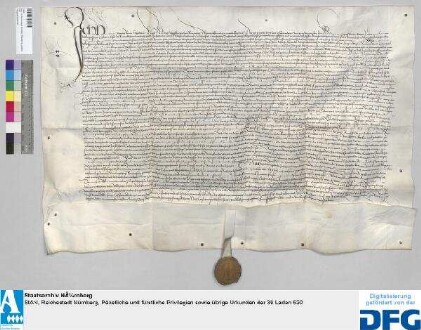 Wolffganng Vollprecht, Prior, Martinus Glaser, Prediger, Georgius Petz, Karolus Ross, Johann Newpaur, Johann Dorfs der Ältere, Johann Schewhenpflug, Johann Weyss, Petrus Hiller, Sigismundus Haug, Johann Rechberger, Alexannder Biberger, Johann Dorß der Jüngere, Johann Pfister, Georgius Wagner, Anndreas Müll, Egidius Peyhel, Anthonius Haller, Cunradus Klinger, Hanns Wickler und Claus Waid, Konventsbruder des Augustinerklosters zu Nürnberg, für sich und Connrat Hess, Daniel Dalwirt und Johann Hofman, Prediger zu Schwabach, übergeben an Niclas Grolannd, Leo Schurstab, Lienhart Tucher und Georg Ketzel als derzeitige Pfleger und Einnehmer des großen Almosens oder gemeinen Kastens armer Leute in Nürnberg die Klostergebäude samt allen Einkünften und Kleinoden. - Siegler: das Stadtgericht.