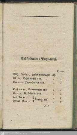Subscribenten-Verzeichniß