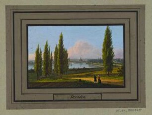 Dresden von der Bautzner Straße aus gesehen, kol. Radierung, 1840 : Dresden, [ca. 1840]. - 1 Kunstblatt : kol. Radierung ; 10,3 x 6,7 cm