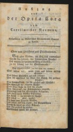 Auszug aus der Opera Cora vom Capellmeister Naumann.