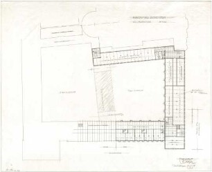 Gsaenger, Gustav; München, Theatinerstr.; Bayerisches Kultusministerium, Erweiterung - Erweiterungsbau, Variante zum Bauentwurf (Grundriss Keller)