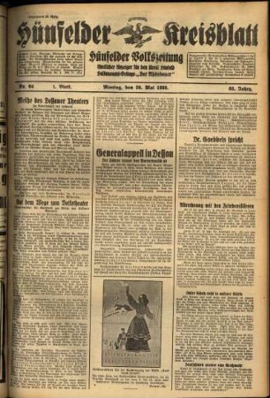 Erste Ausgabe vom Montag, den 30. Mai 1938.
