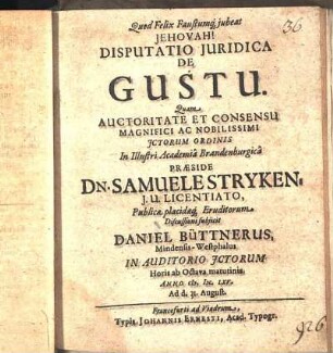 Disputatio Juridica De Gustu