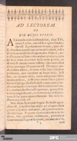 Ad Lectorem De Usu Hujus Operis