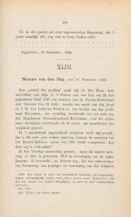 XLIII. Nieuws van den dag, van 15 November 1889