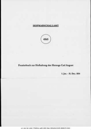 Fourierbuch zur Hofhaltung des Herzogs Carl August