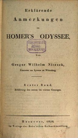 Erklärende Anmerkungen zu Homer's Odyssee, 1. Erklärung des ersten bis vierten Gesanges