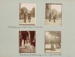 links oben: Großherzog Wilhelm Ernst von Sachsen-Weimar-Eisenach und Karl von Eisendecher auf der Terrasse von Schloss Mainau rechts oben: Großherzog Wilhelm Ernst von Sachsen-Weimar-Eisenach und Karl von Eisendecher auf der Terrasse von Schloss Mainau links unten: Großherzogin Luise vor Schloss Mainau rechts unten: Großherzogin Caroline von Sachsen-Weimar-Eisenach auf der Terrasse von Schloss Mainau