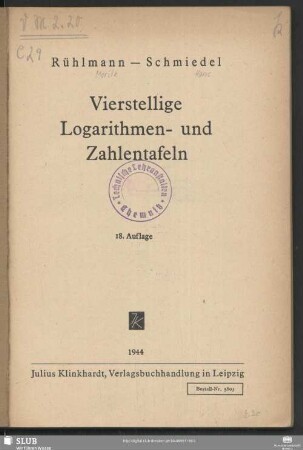 Vierstellige Logarithmen- und Zahlentafeln