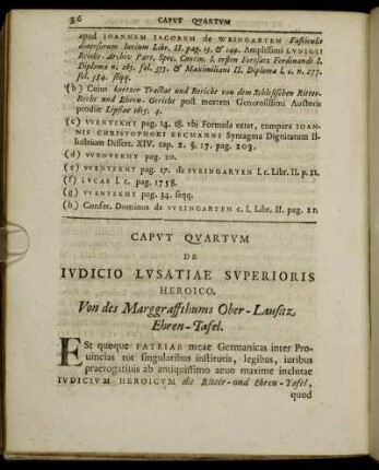 Caput Quartum De Judicio Lusatiae Superioris Heroico. Von des Marggraffthums Ober-Lausitz Ehren-Tafel.