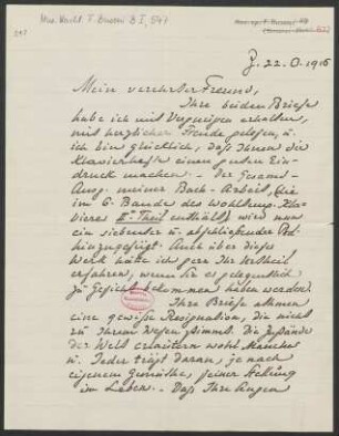 Brief an Robert Freund : 22.10.1916