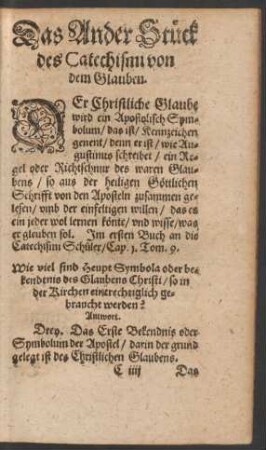 Das Ander Stück des Catechismi von dem Glauben.