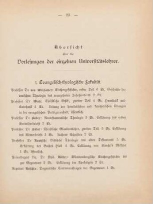 23-32, Übersicht über die Vorlesungen der einzelnen Universitätslehrer