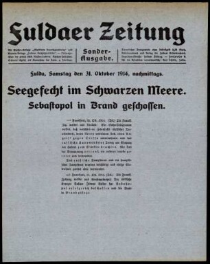 Erste Ausgabe vom Samstag, den 31. Oktober 1914.