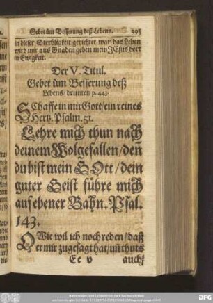 Der V. Titul. Gebet üm Besserung des Lebens/ drunten p. 443.