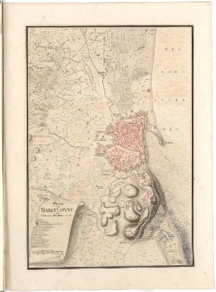 Plan de Barcelonne avec l'attaque de l'annee 1706