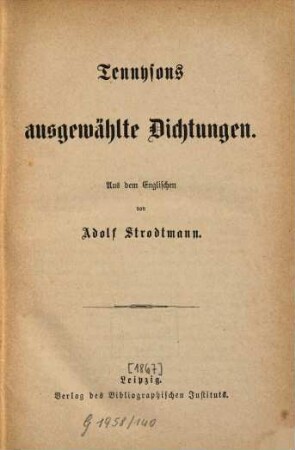 Tennysons Ausgewählte Dichtungen