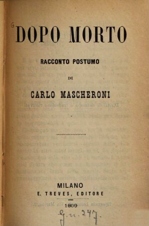 Dopo morto : Racconto postumo