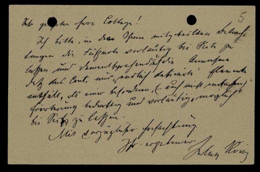Nr. 5: Postkarte von Gyula König an David Hilbert, Budapest, 25.5.1905