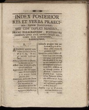 Index Posterior Res Et Verba Praecipua, Eadem Tradit Serie [...]